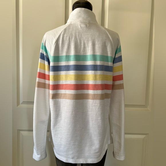 L.L.Bean Pastel Rainbow Stripe Quarter Zip Slub Knit Pullover Size L - Picture 2 of 8